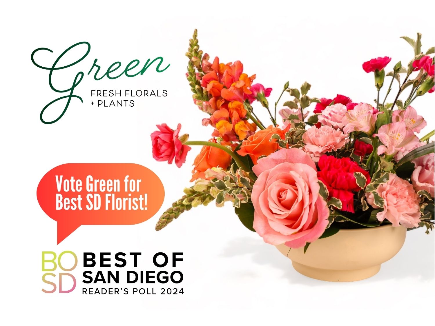 Vote for Green Fresh Florals + Plants for Best San Diego Florist from San Diego Magazine