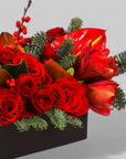 Crimson Rose & Amaryllis Luxe Centerpiece - Green Fresh Florals + Plants
