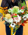 Fall Hand - Tied Bouquet - Green Fresh Florals + Plants