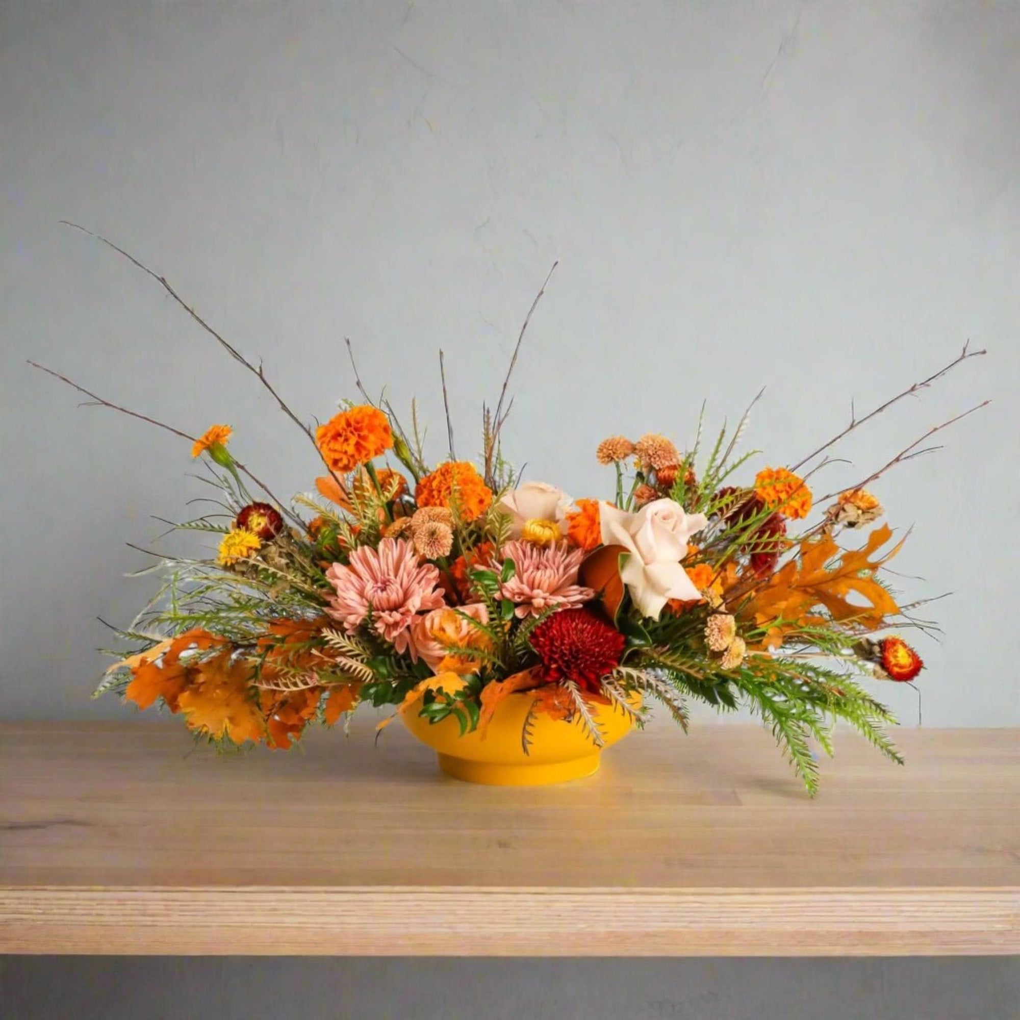 Grateful Gathering Designer Centerpiece - Green Fresh Florals + Plants