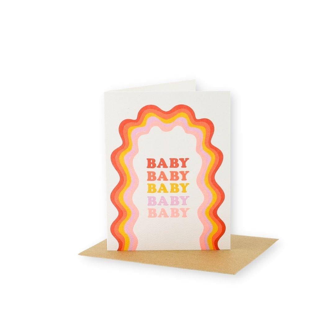Baby, Baby Rainbow Squiggle Card - Green Fresh Florals + Plants