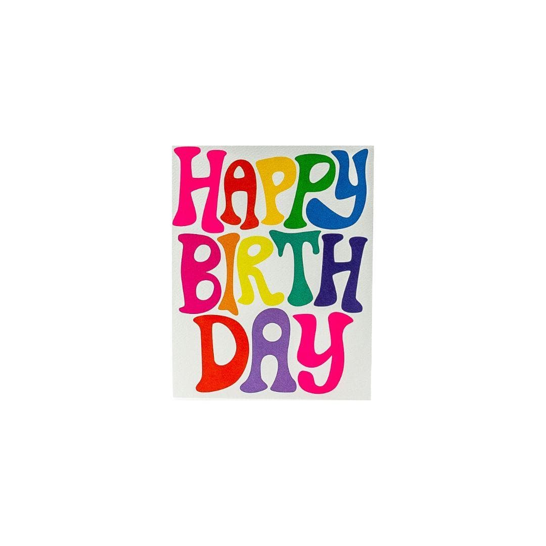 Bubble Rainbow Letters Birthday Card - Green Fresh Florals + Plants