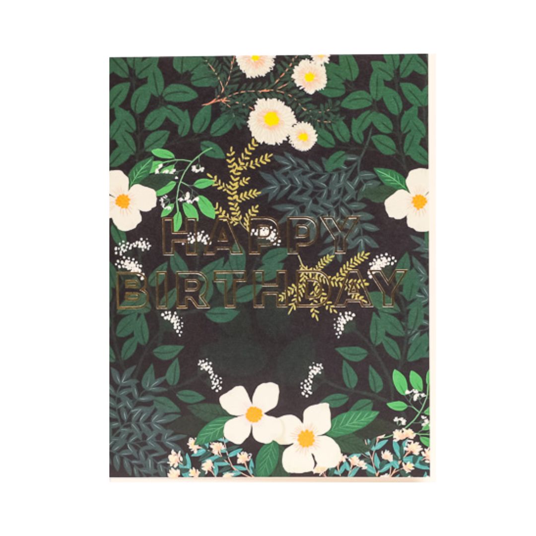 Emerald Forest Birthday Card - Green Fresh Florals + Plants