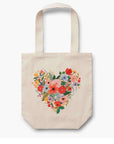 Floral Heart Canvas Tote Bag - Green Fresh Florals + Plants