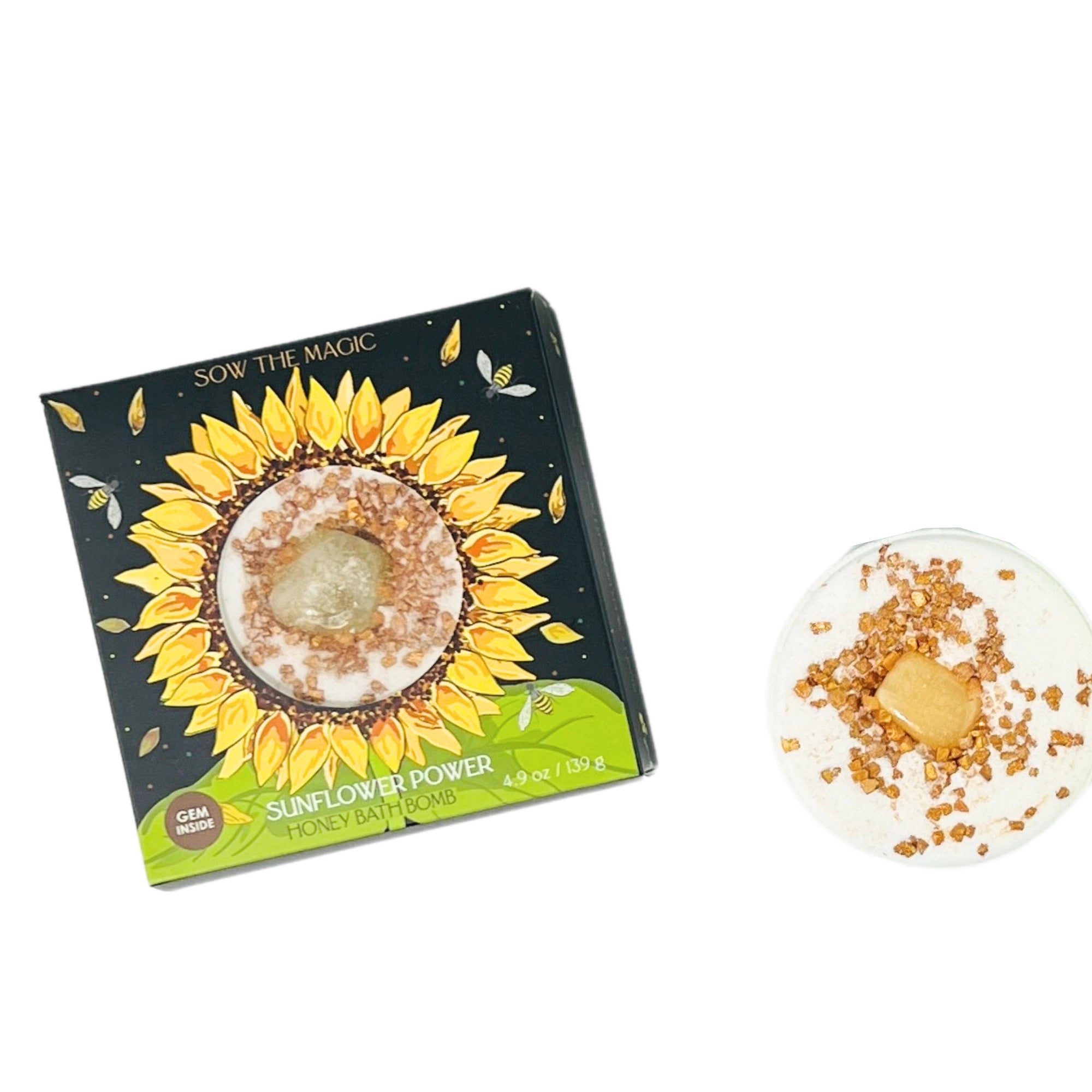 Sunflower Power Honey Bath Bomb - Green Fresh Florals + Plants