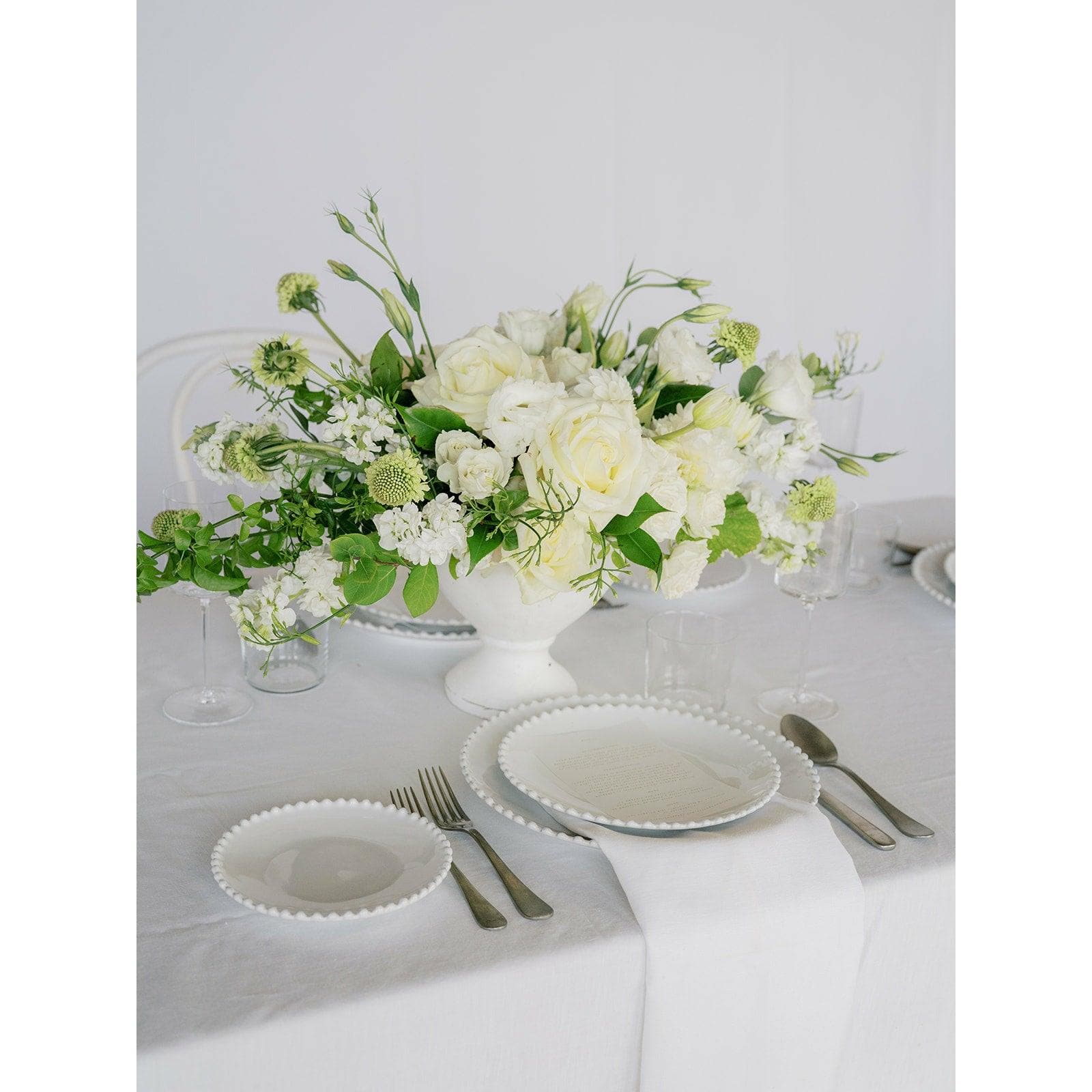 White A la Carte Wedding Centerpiece - Green Fresh Florals + Plants