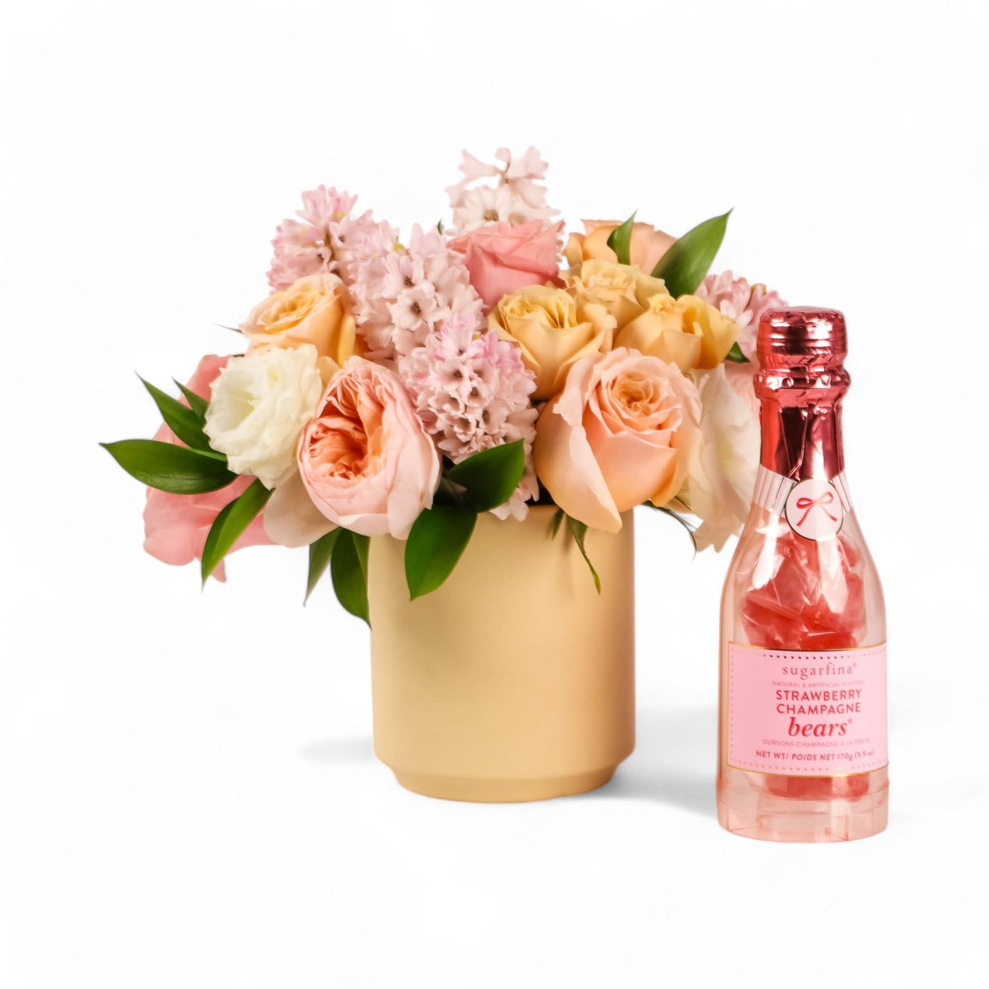 Strawberry Champagne Gummy Bears and floral from Green Fresh Florals + Plant