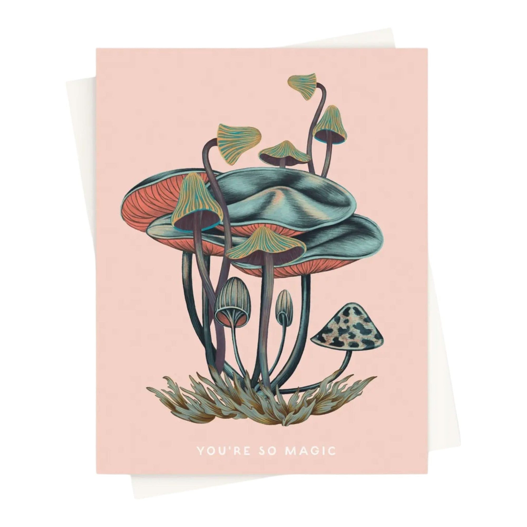 You&#39;re So Magic Mushroom Card, Pink Card on White Background from Green Fresh Florals + Plants