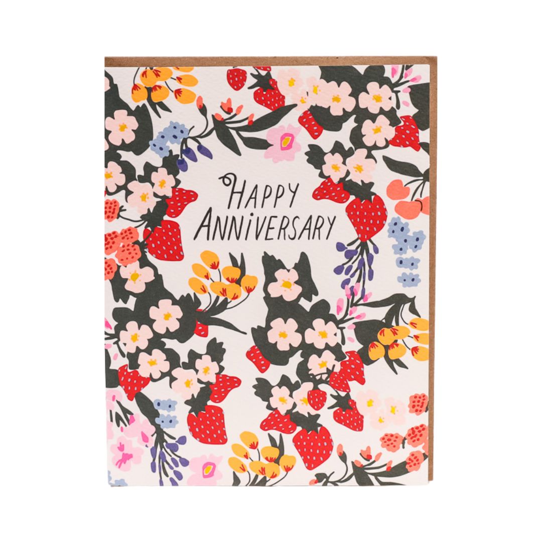 Anniversary Fruits and Flowers Card - Green Fresh Florals + Plants