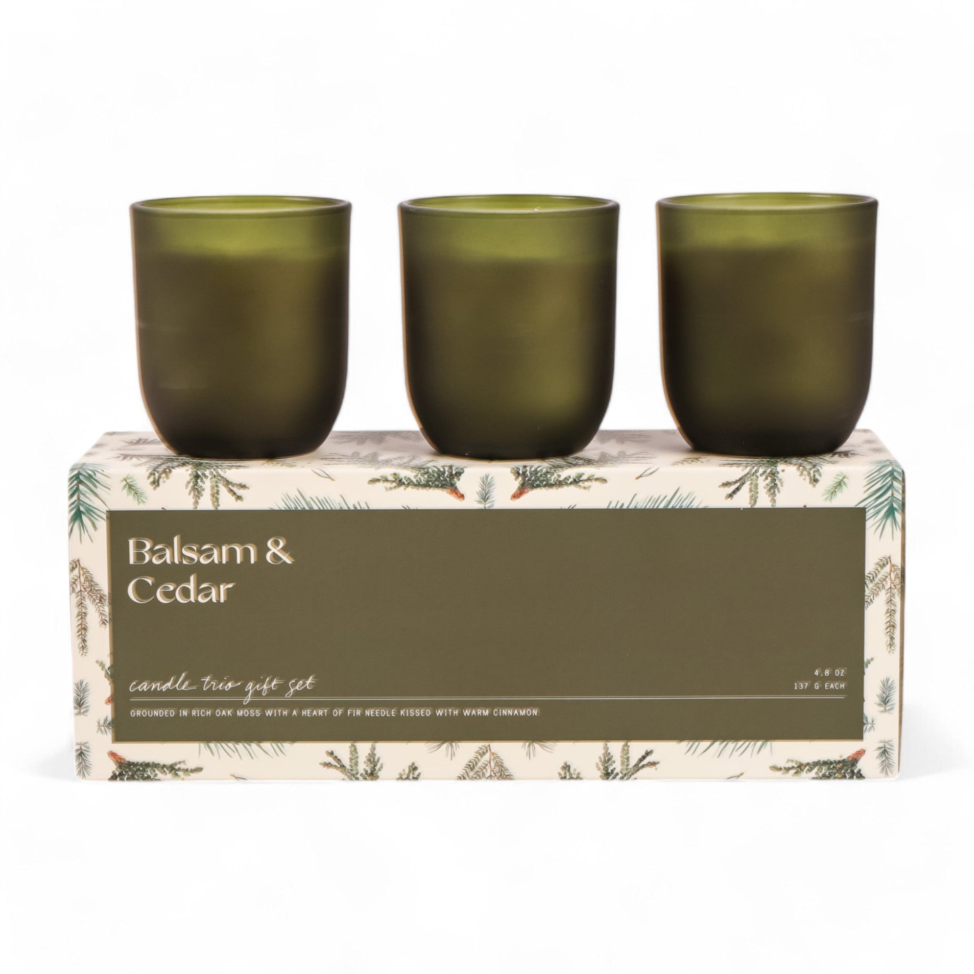 Balsam & Cedar Candle Trio Gift Set - Green Fresh Florals + Plants