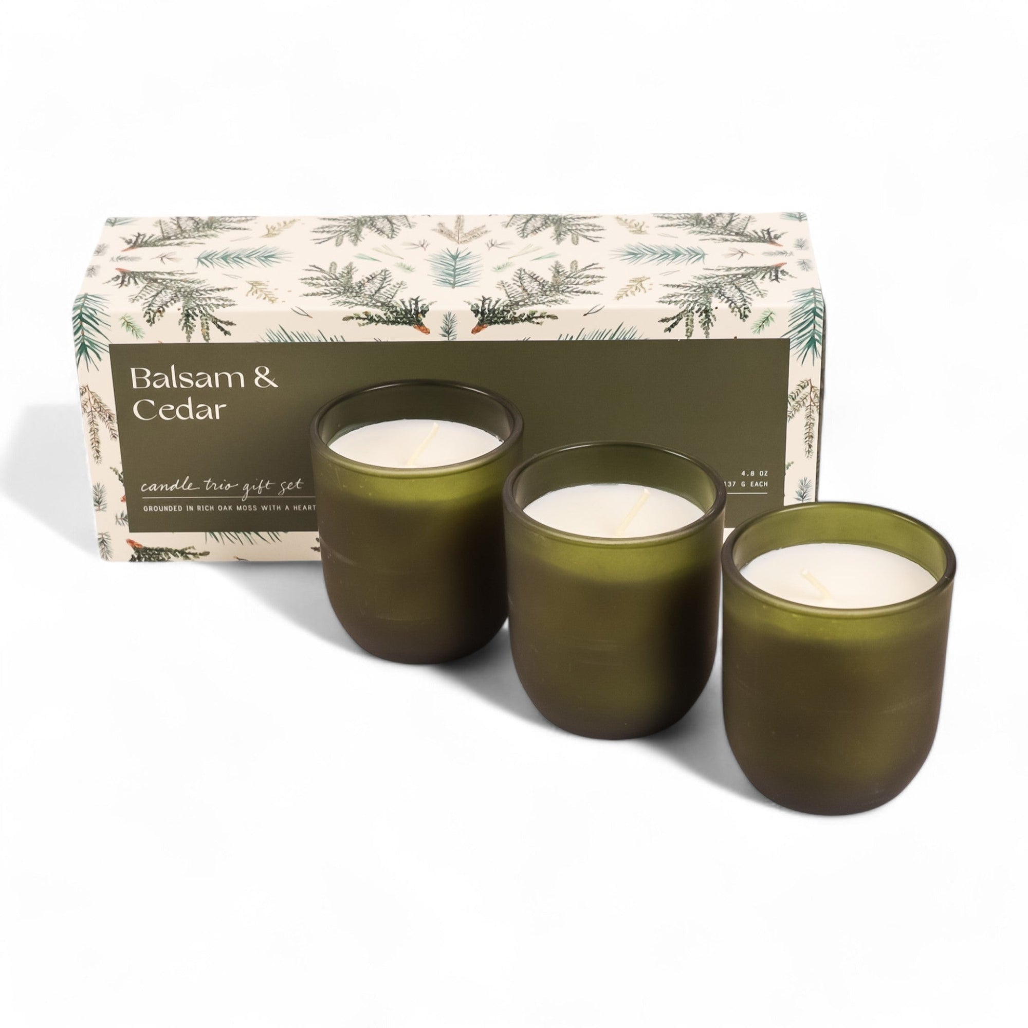 Balsam & Cedar Candle Trio Gift Set - Green Fresh Florals + Plants