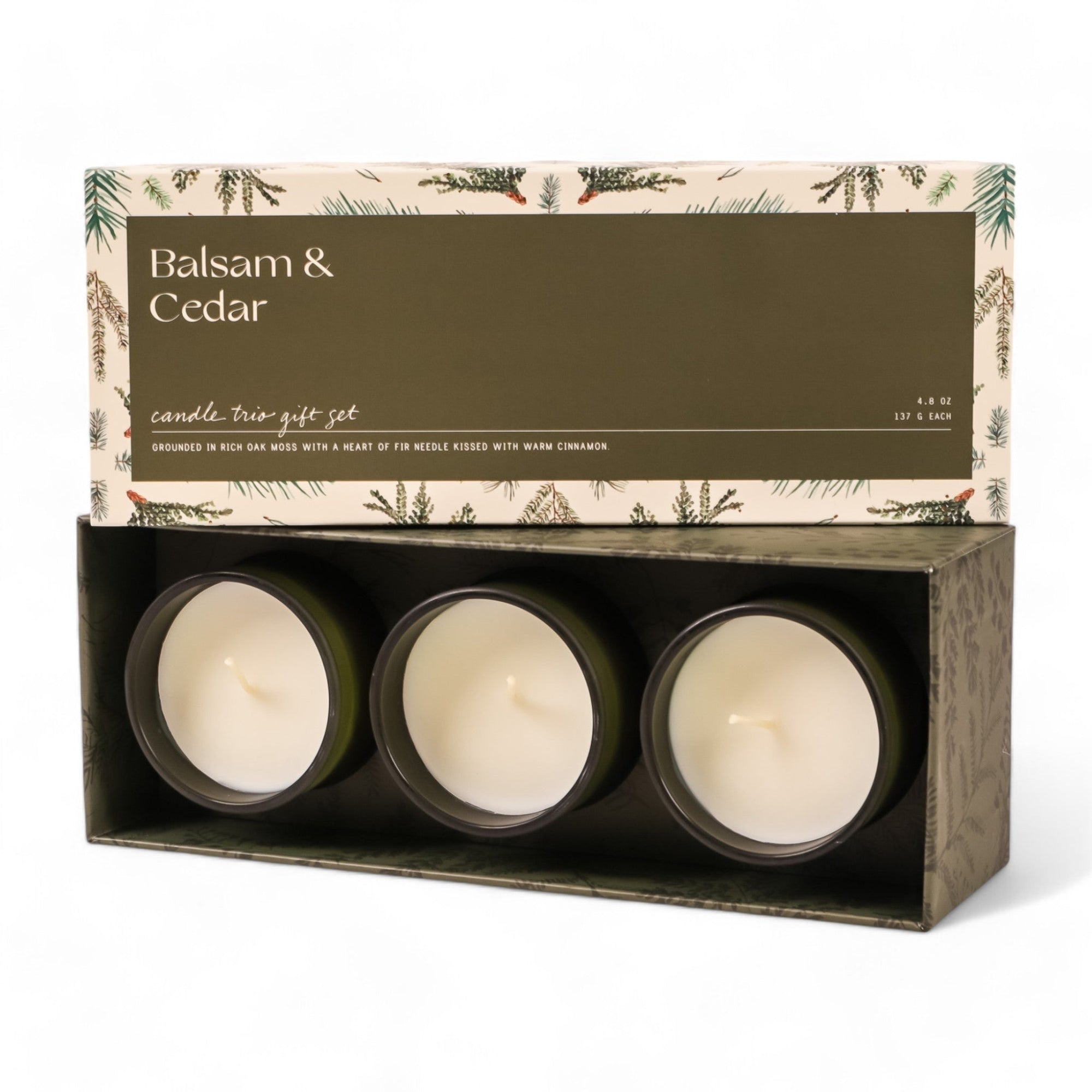 Balsam & Cedar Candle Trio Gift Set - Green Fresh Florals + Plants