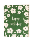 Brush Floral Happy Birthday Greeting Card - Green Fresh Florals + Plants