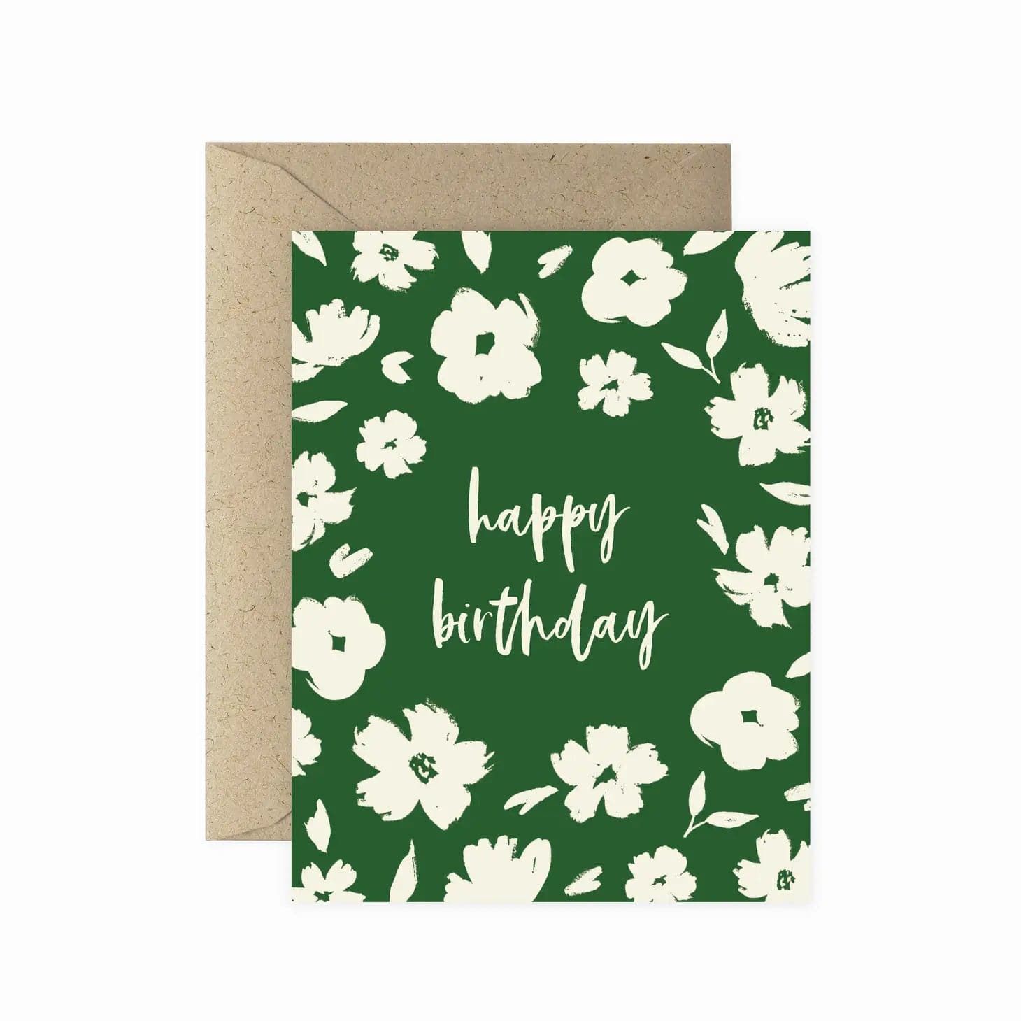 Brush Floral Happy Birthday Greeting Card - Green Fresh Florals + Plants