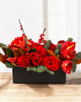 Crimson Rose & Amaryllis Luxe Centerpiece - Green Fresh Florals + Plants