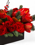 Crimson Rose & Amaryllis Luxe Centerpiece - Green Fresh Florals + Plants