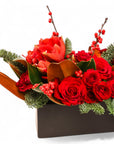 Crimson Rose & Amaryllis Luxe Centerpiece - Green Fresh Florals + Plants