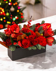 Crimson Rose & Amaryllis Luxe Centerpiece - Green Fresh Florals + Plants