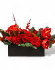 Crimson Rose & Amaryllis Luxe Centerpiece - Green Fresh Florals + Plants