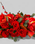 Crimson Rose & Amaryllis Luxe Centerpiece - Green Fresh Florals + Plants