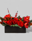 Crimson Rose & Amaryllis Luxe Centerpiece - Green Fresh Florals + Plants