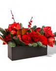 Crimson Rose & Amaryllis Luxe Centerpiece - Green Fresh Florals + Plants