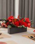 Crimson Rose & Amaryllis Luxe Centerpiece - Green Fresh Florals + Plants