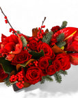 Crimson Rose & Amaryllis Luxe Centerpiece - Green Fresh Florals + Plants