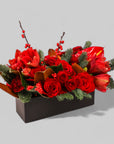 Crimson Rose & Amaryllis Luxe Centerpiece - Green Fresh Florals + Plants