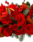 Crimson Rose & Amaryllis Luxe Centerpiece - Green Fresh Florals + Plants