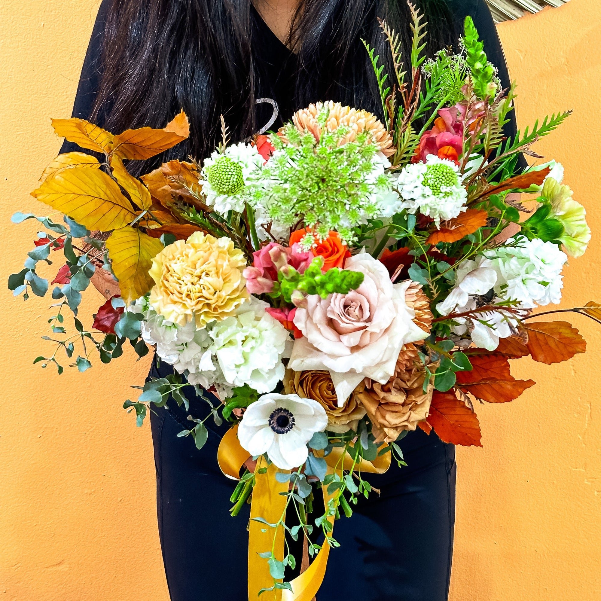 Fall Hand - Tied Bouquet - Green Fresh Florals + Plants