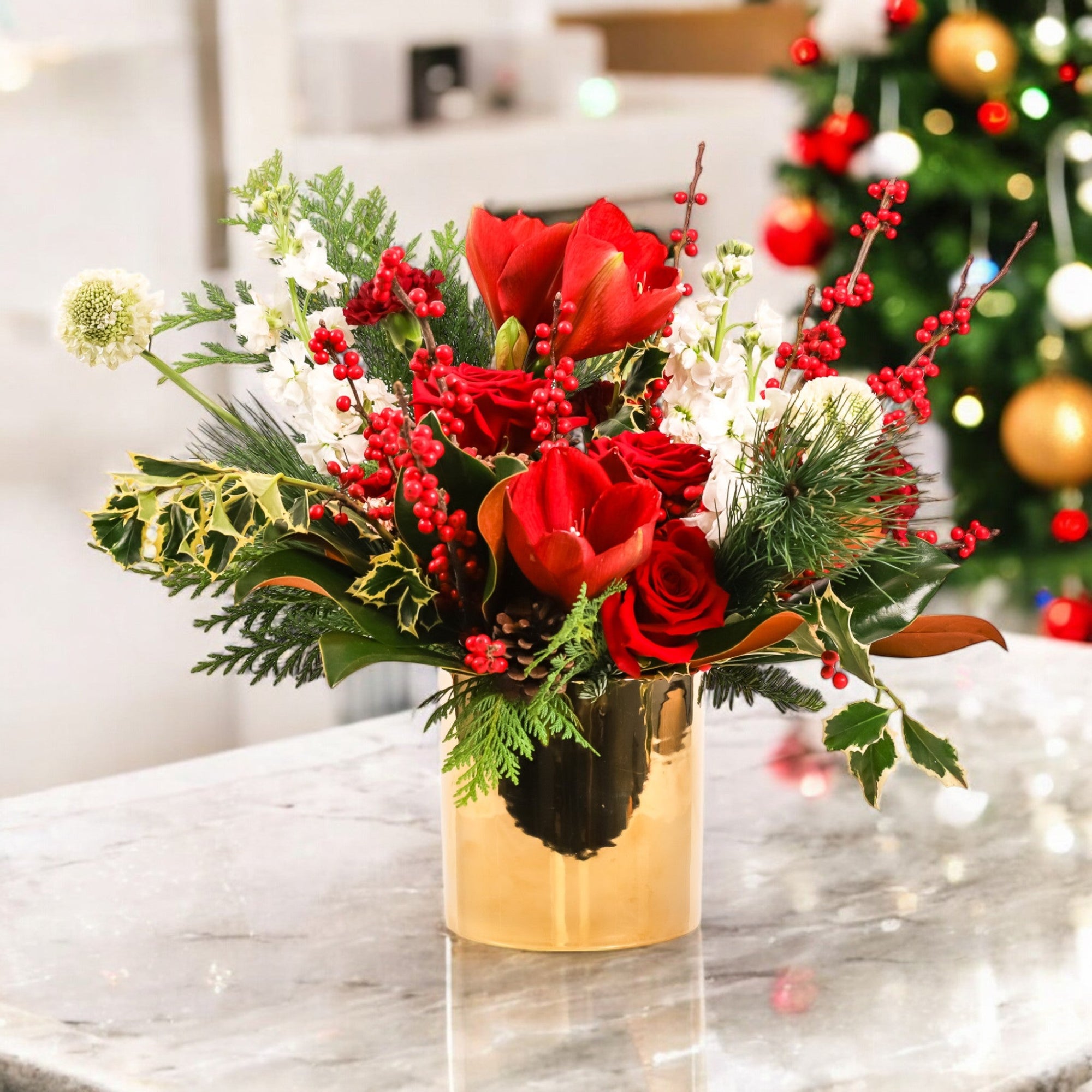 Gold & Red Splendor Floral - Green Fresh Florals + Plants