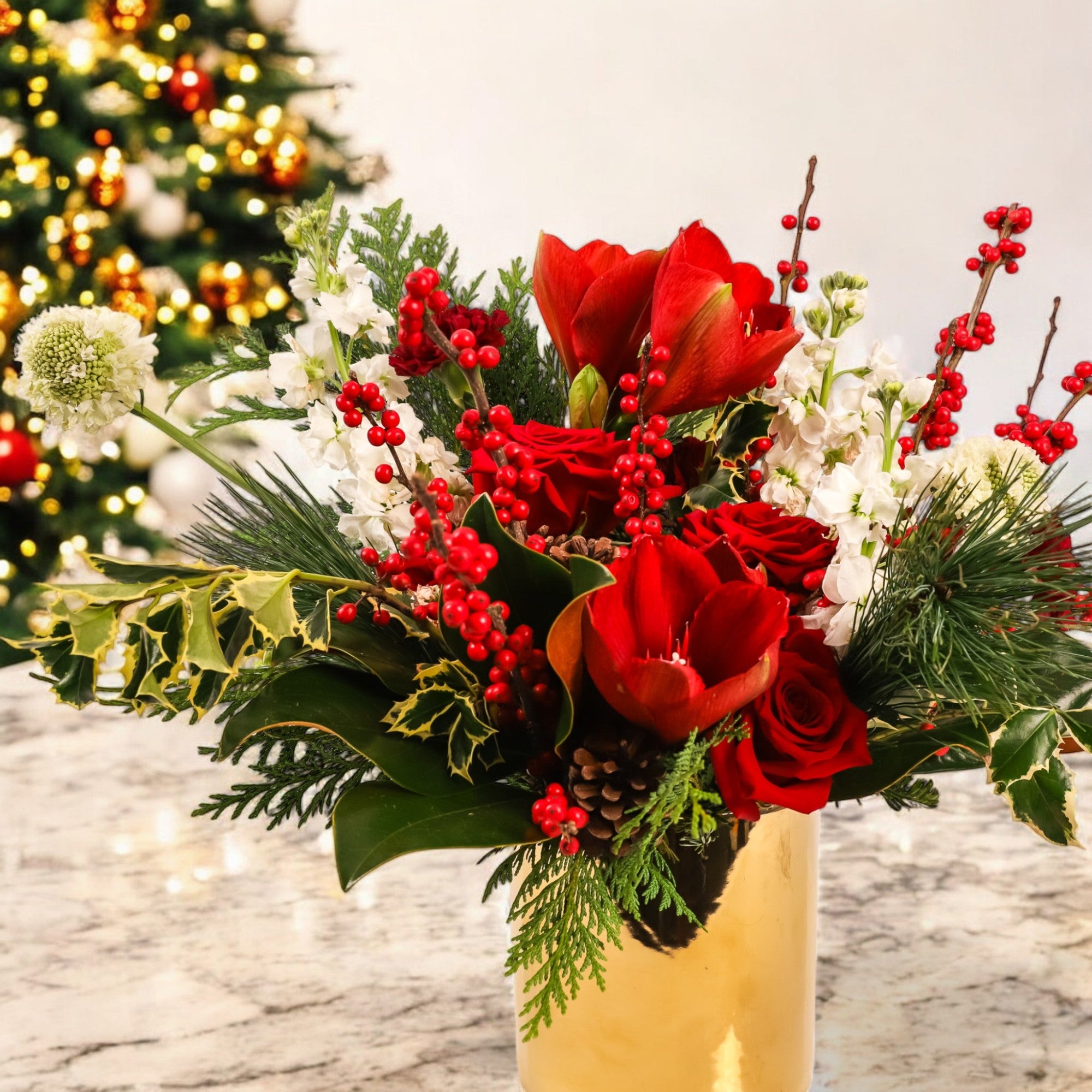 Gold & Red Splendor Floral - Green Fresh Florals + Plants