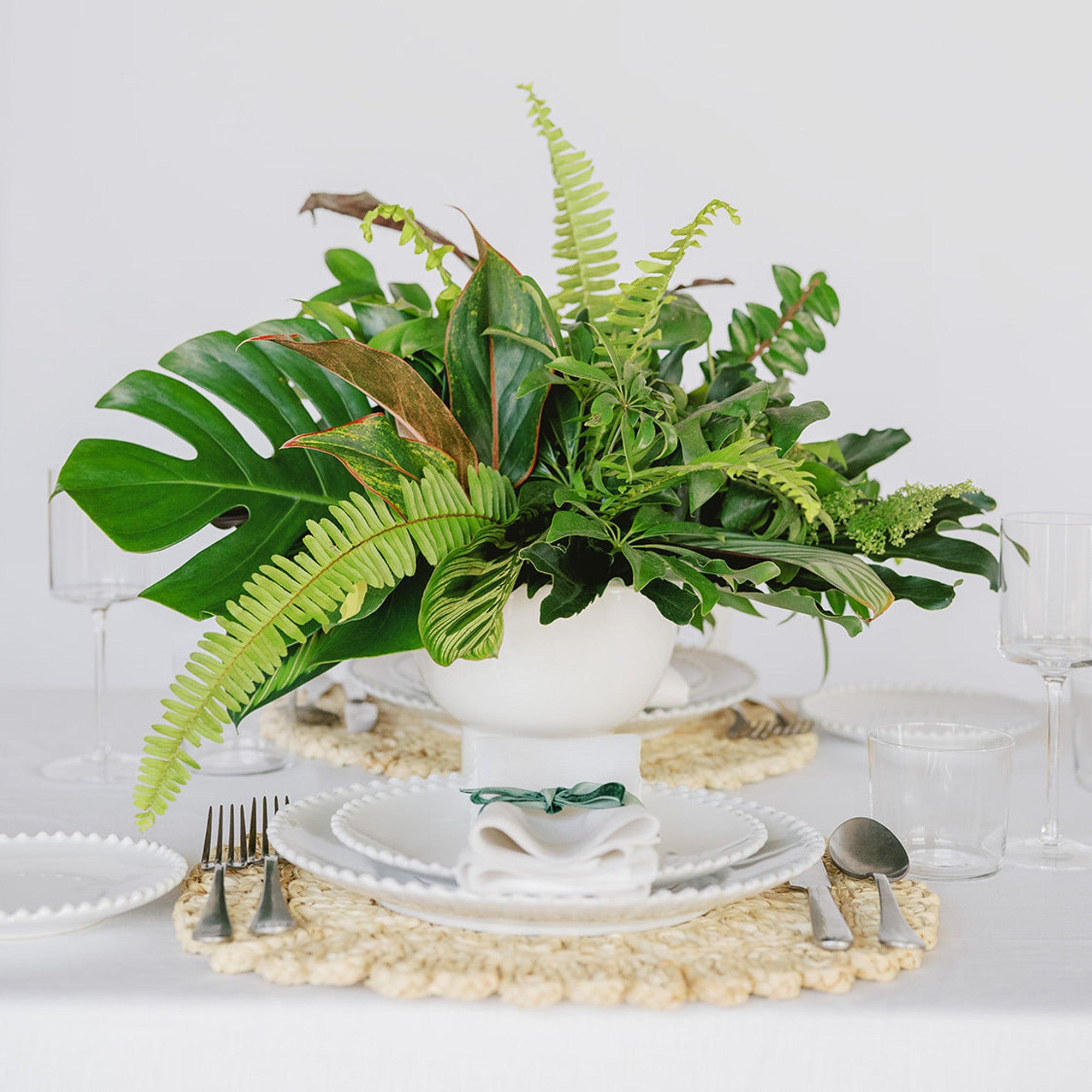 Green Monochrome A la Carte Centerpiece - Green Fresh Florals + Plants