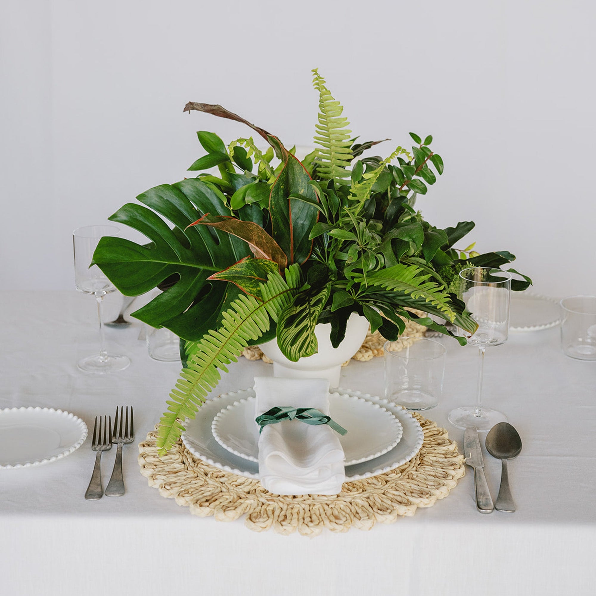 Green Monochrome A la Carte Centerpiece - Green Fresh Florals + Plants