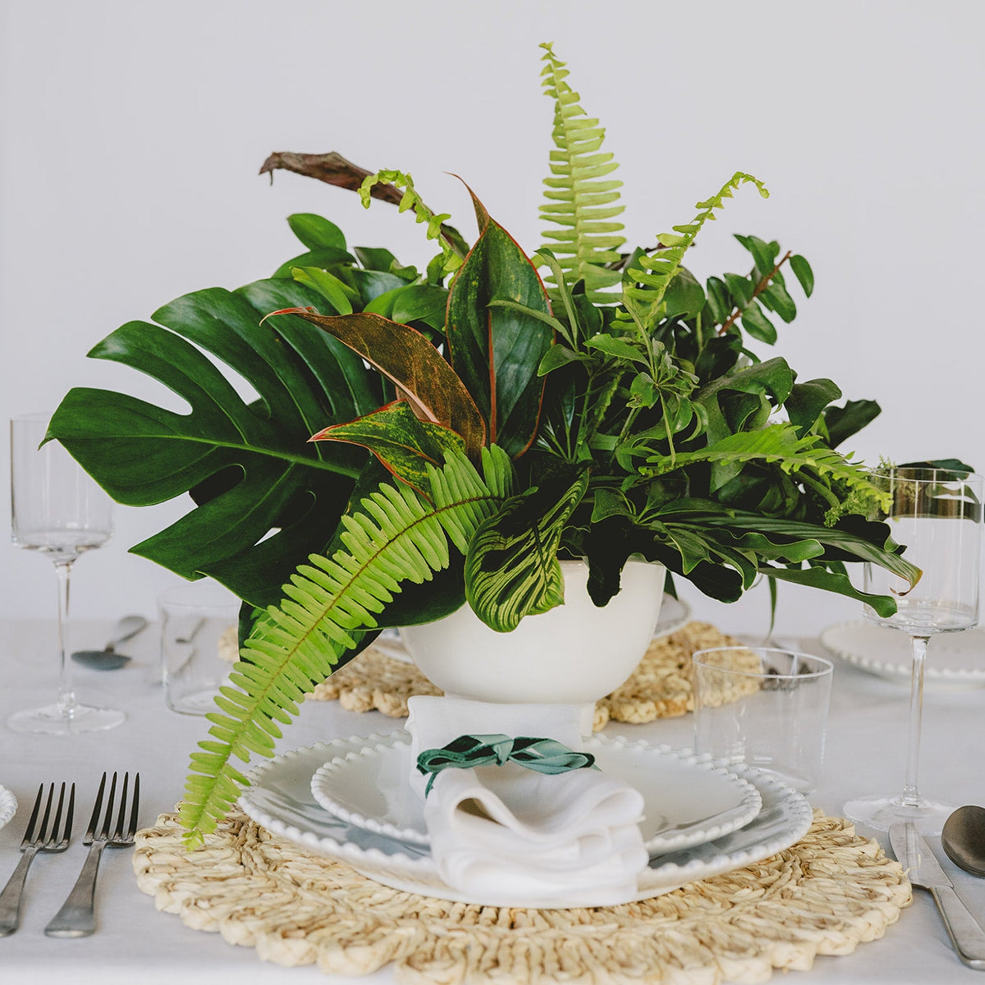 Green Monochrome A la Carte Centerpiece - Green Fresh Florals + Plants