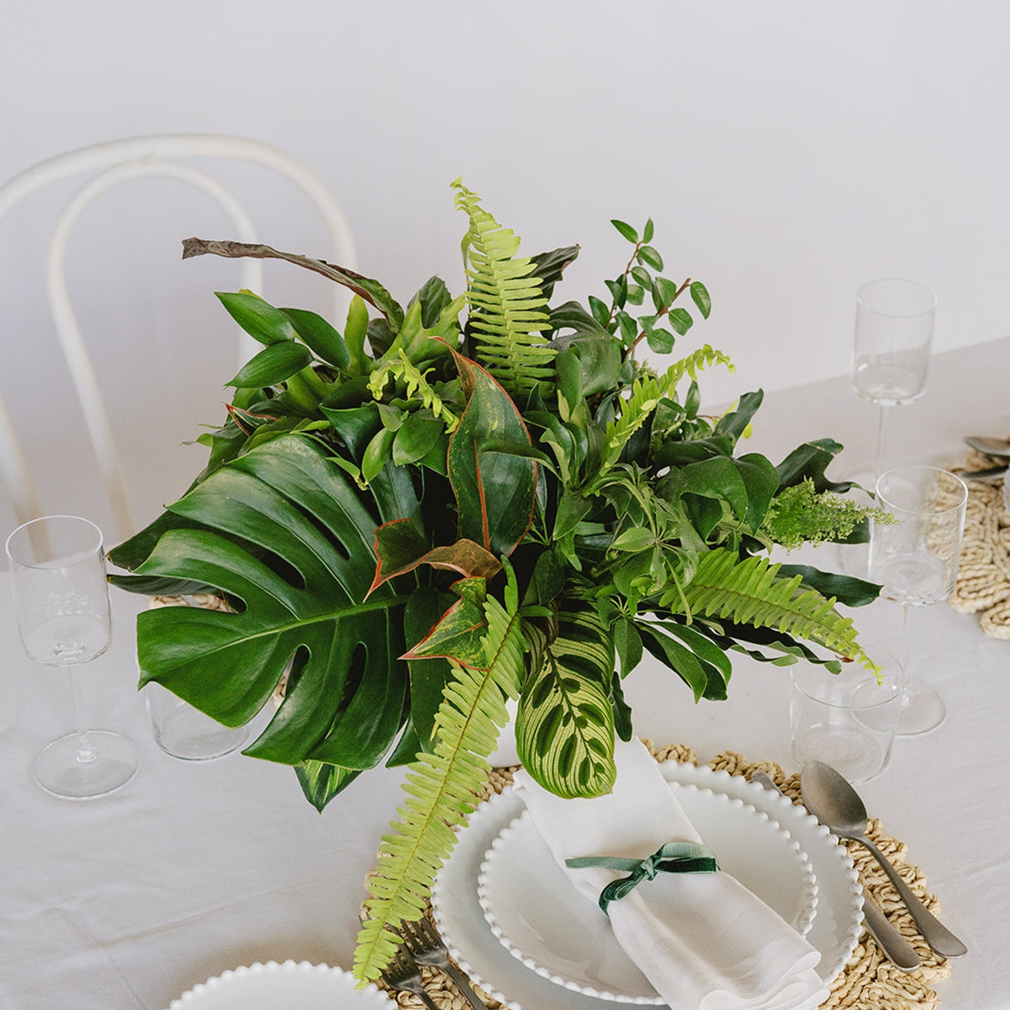 Green Monochrome A la Carte Centerpiece - Green Fresh Florals + Plants