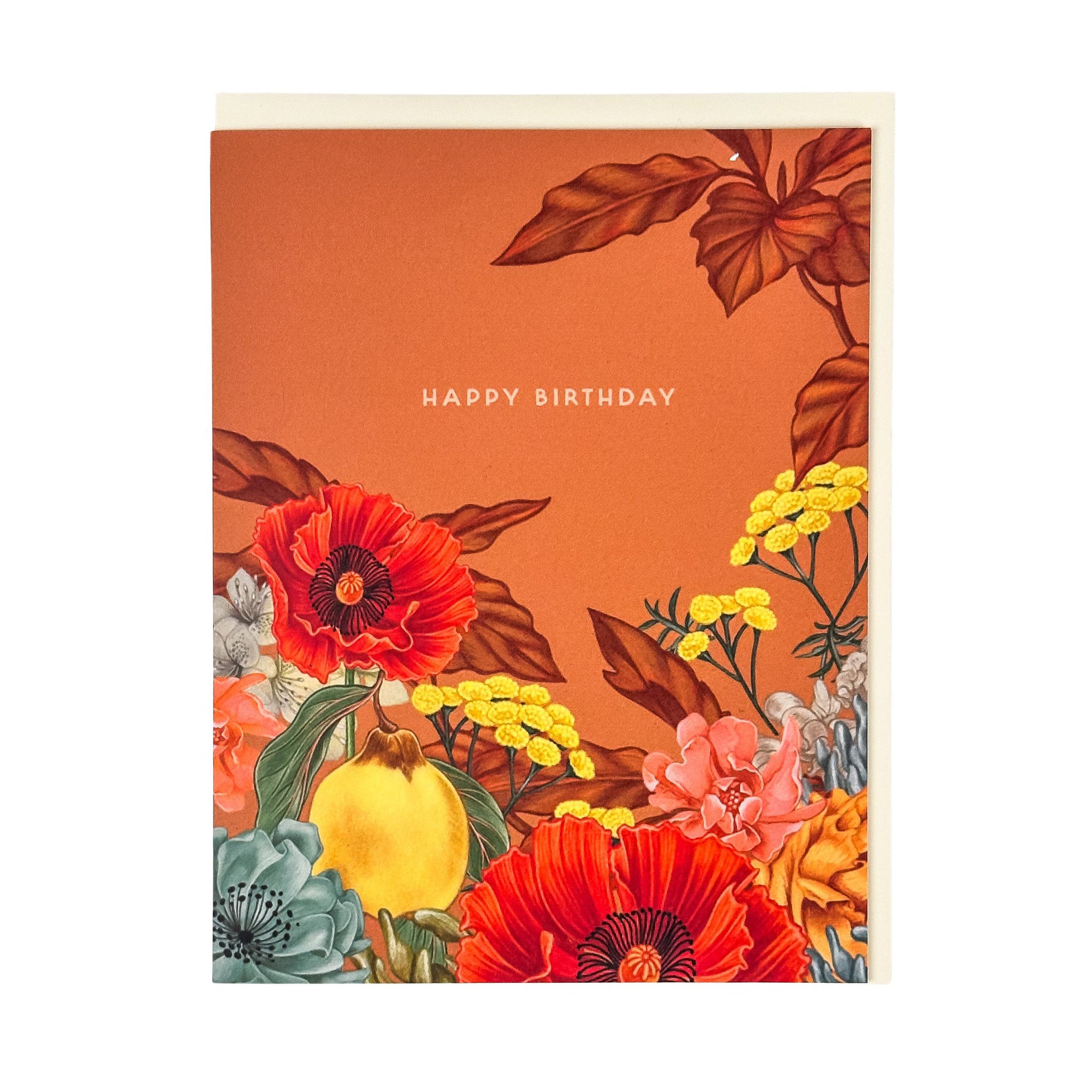 Happy Birthday Rust Floral Card - Green Fresh Florals + Plants