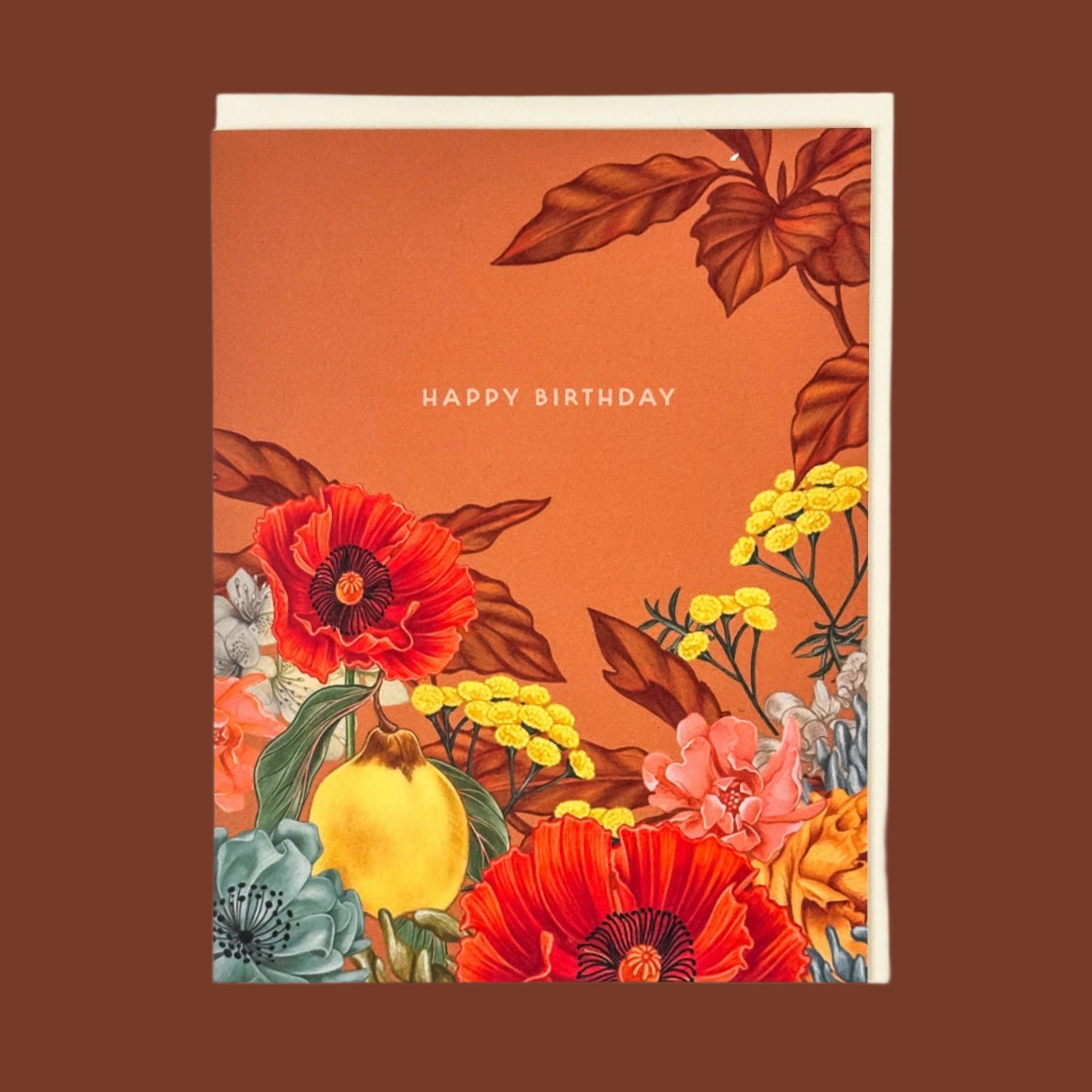 Happy Birthday Rust Floral Card - Green Fresh Florals + Plants