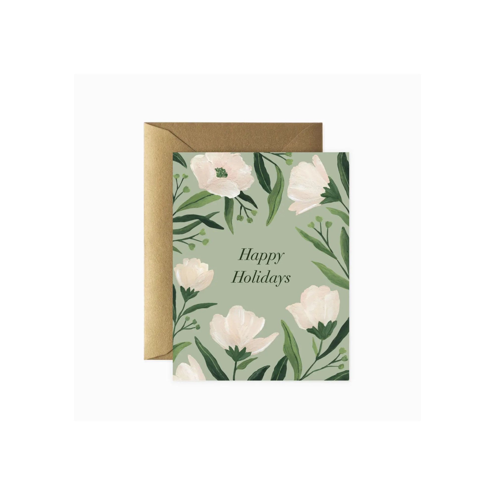 Happy Holidays Floral Card - Green Fresh Florals + Plants