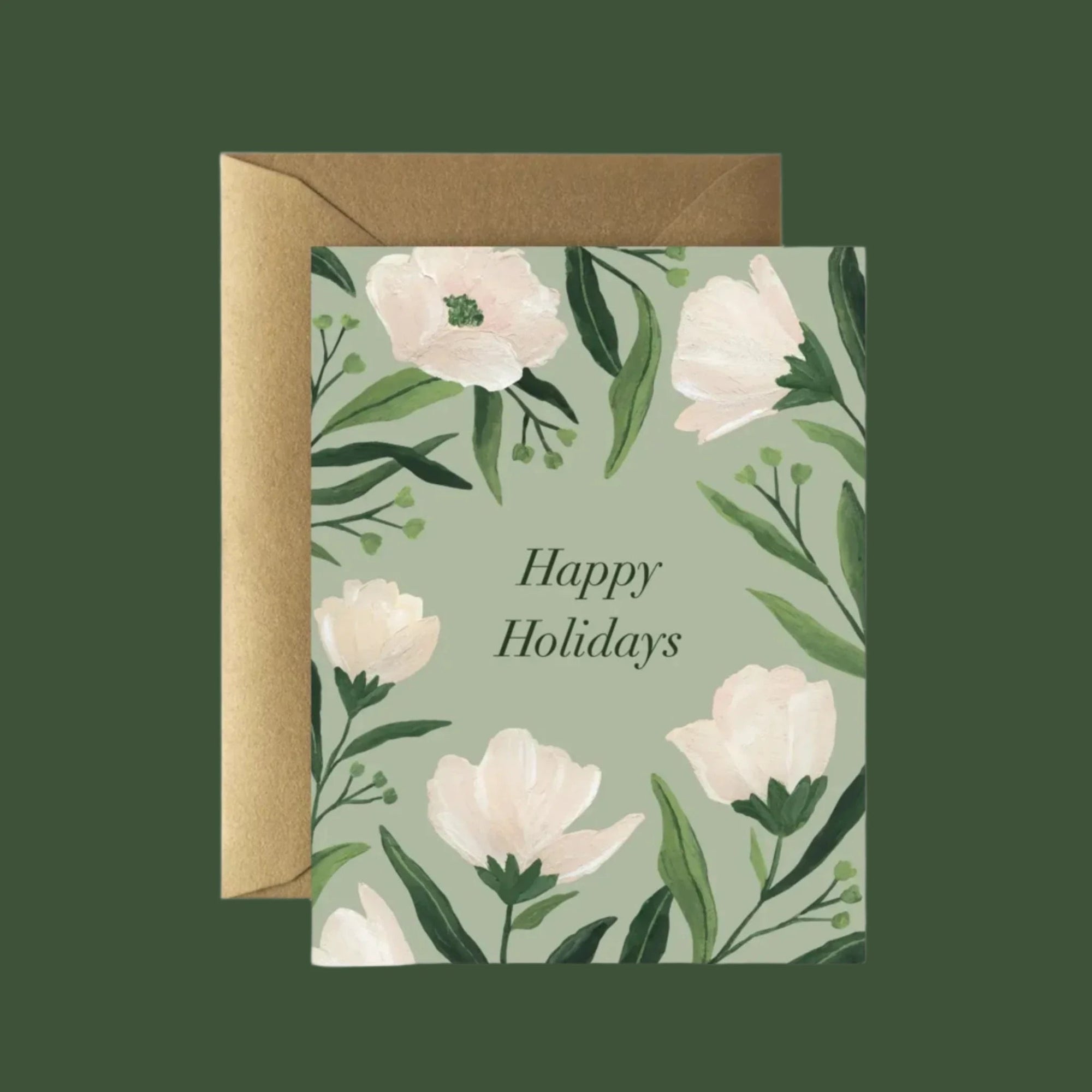 Happy Holidays Floral Card - Green Fresh Florals + Plants