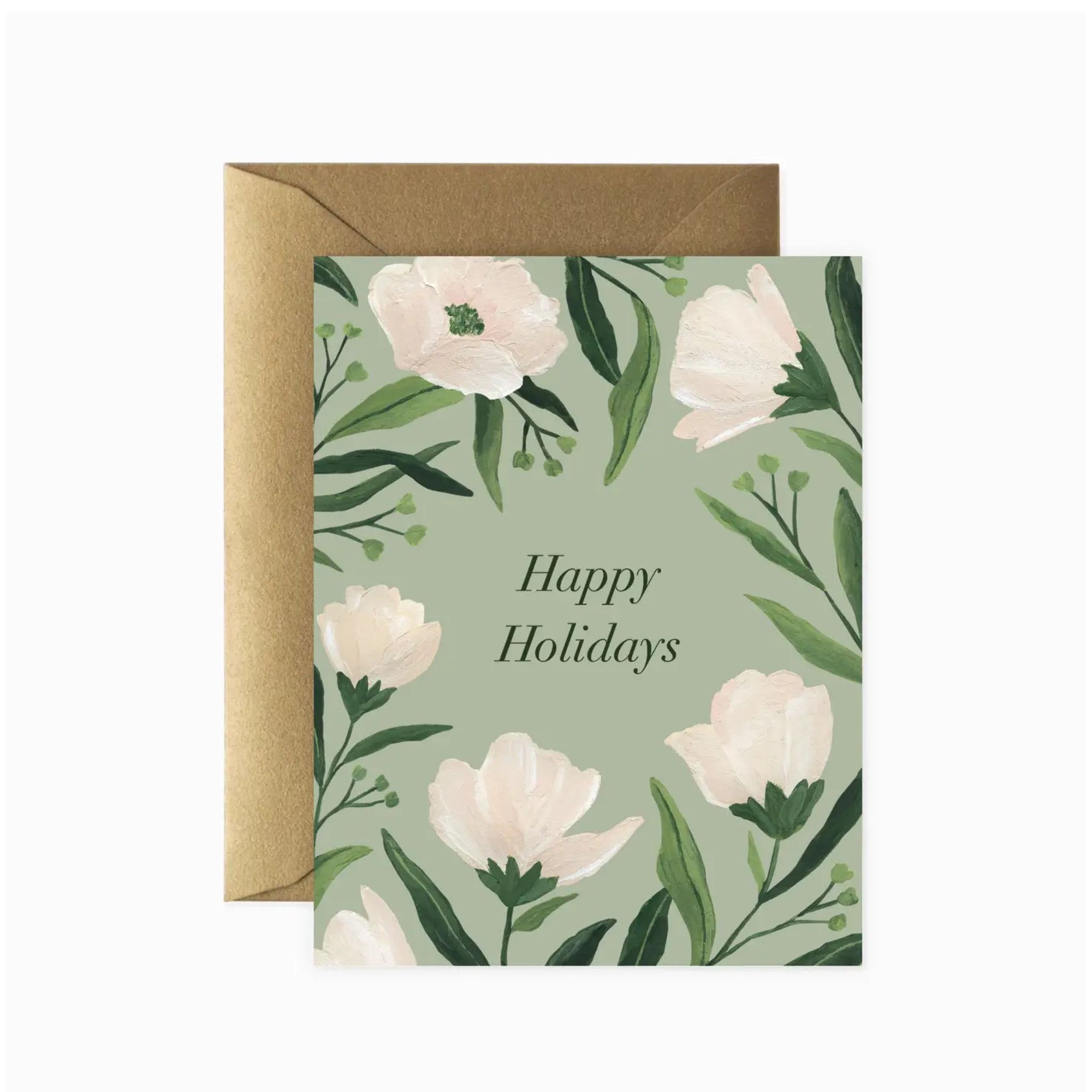 Happy Holidays Floral Card - Green Fresh Florals + Plants