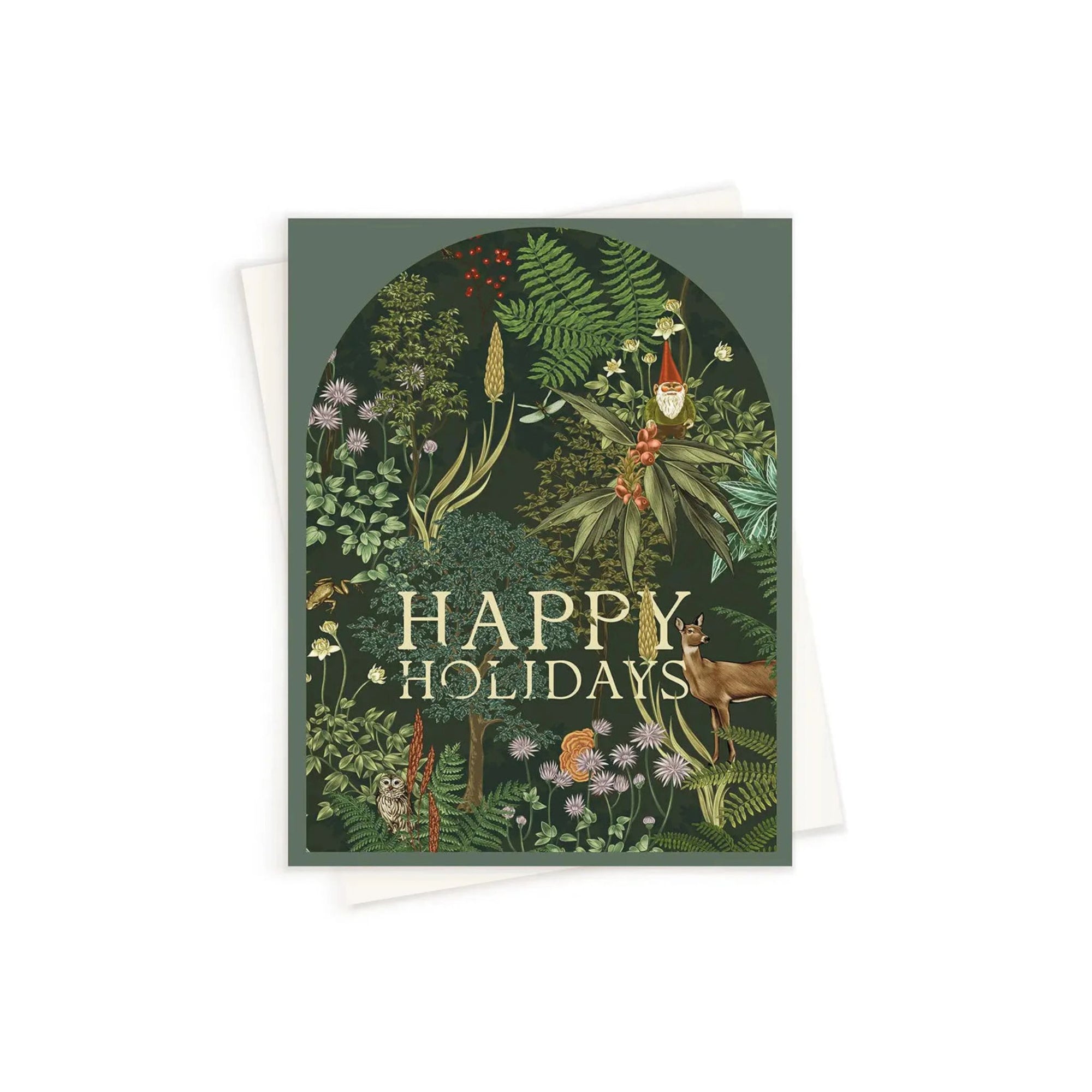 Happy Holidays Woodland Forest Card - Green Fresh Florals + Plants