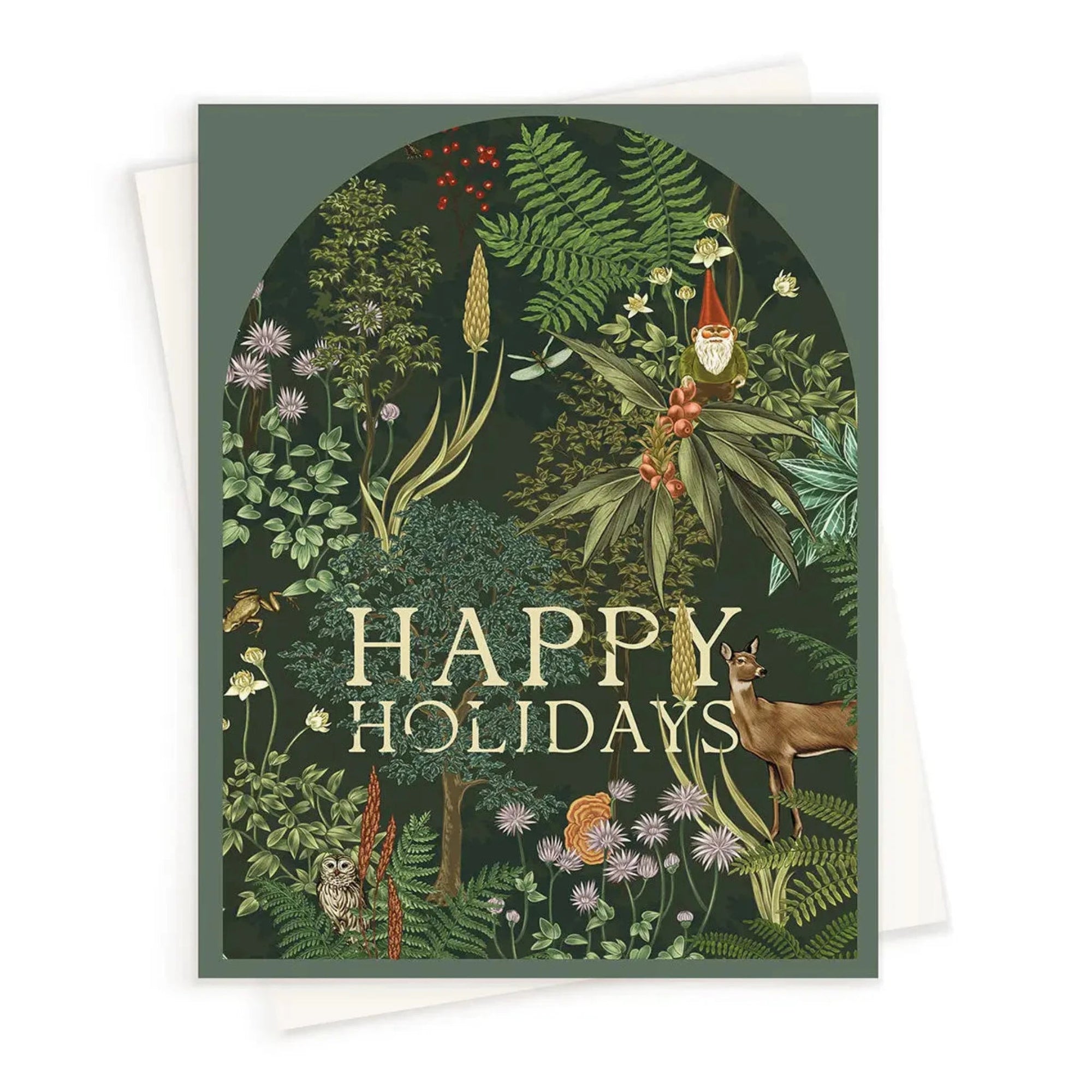 Happy Holidays Woodland Forest Card - Green Fresh Florals + Plants