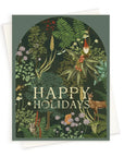 Happy Holidays Woodland Forest Card - Green Fresh Florals + Plants