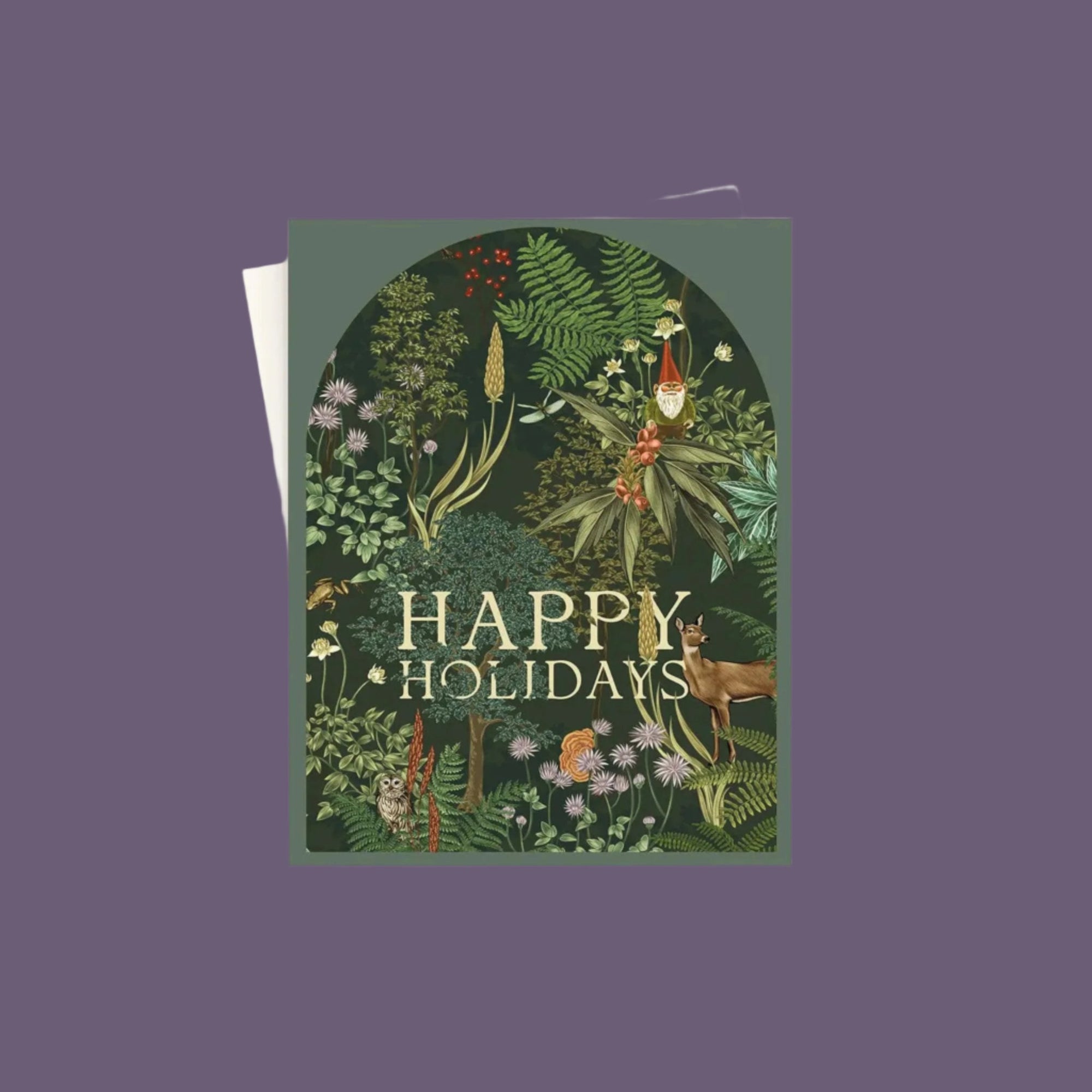 Happy Holidays Woodland Forest Card - Green Fresh Florals + Plants