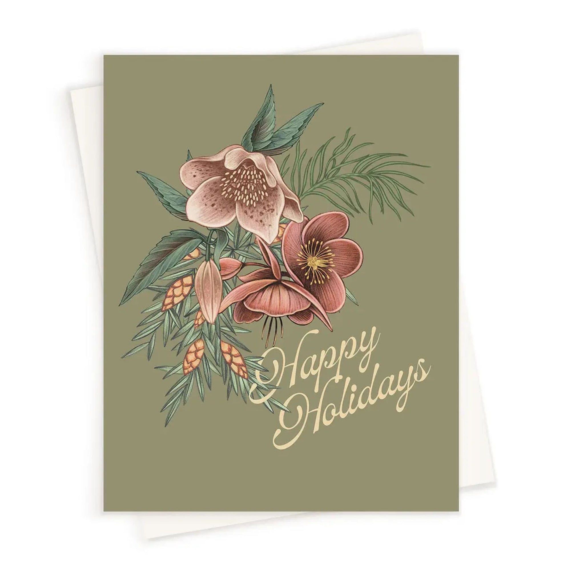 Hellebore Happy Holidays Card - Green Fresh Florals + Plants