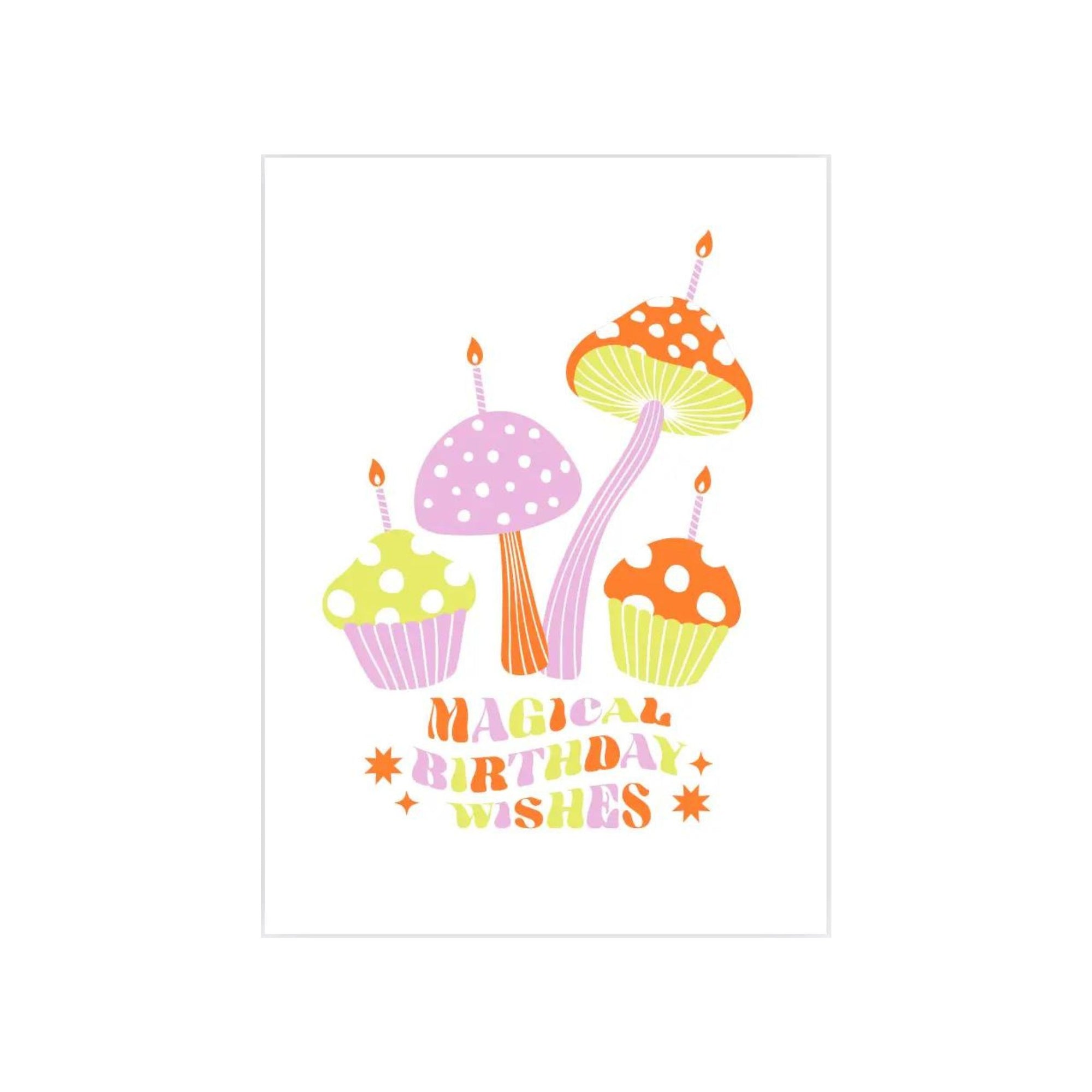 Magic Mushroom Birthday Wishes Card - Green Fresh Florals + Plants