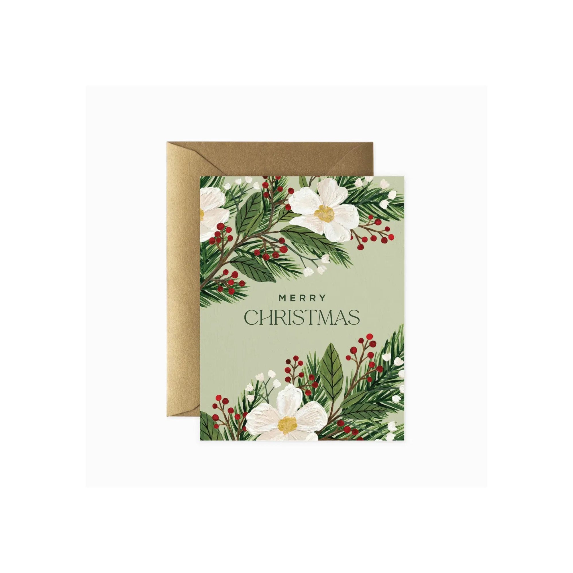 Merry Christmas Floral Card - Green Fresh Florals + Plants