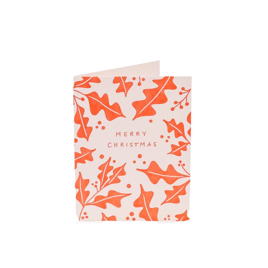 Merry Christmas Holly Card - Green Fresh Florals + Plants